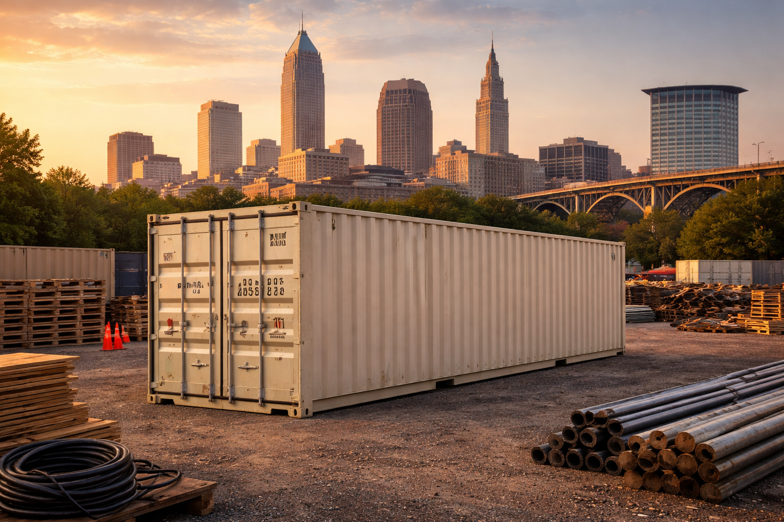 Shipping container in a work yard in Cleveland OH
