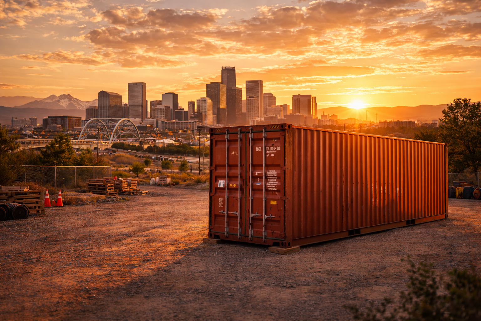 Rental Shipping Container at sunset in Denver Shipping Rental Container in Denver, CO
