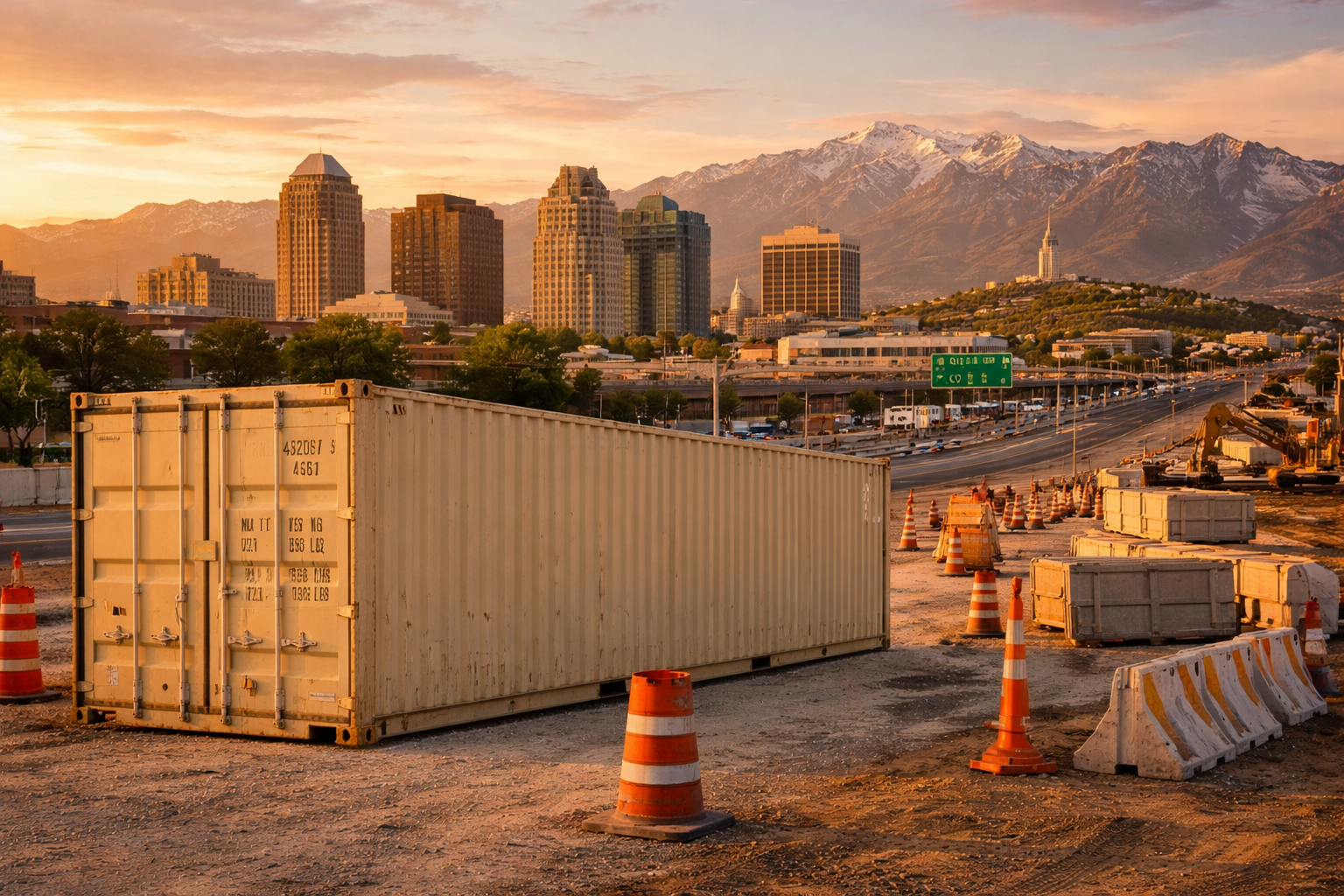 Shipping container in a construction area near Salt Lake City