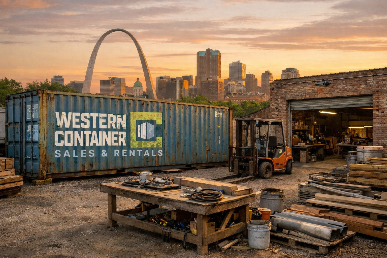 St Louis work yard storage shipping container Shipping container in a work yard near St Louis