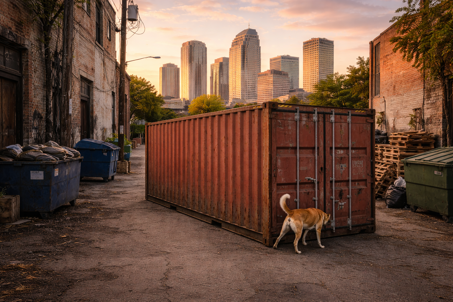 A shipping container in an alley near Tampa Florida